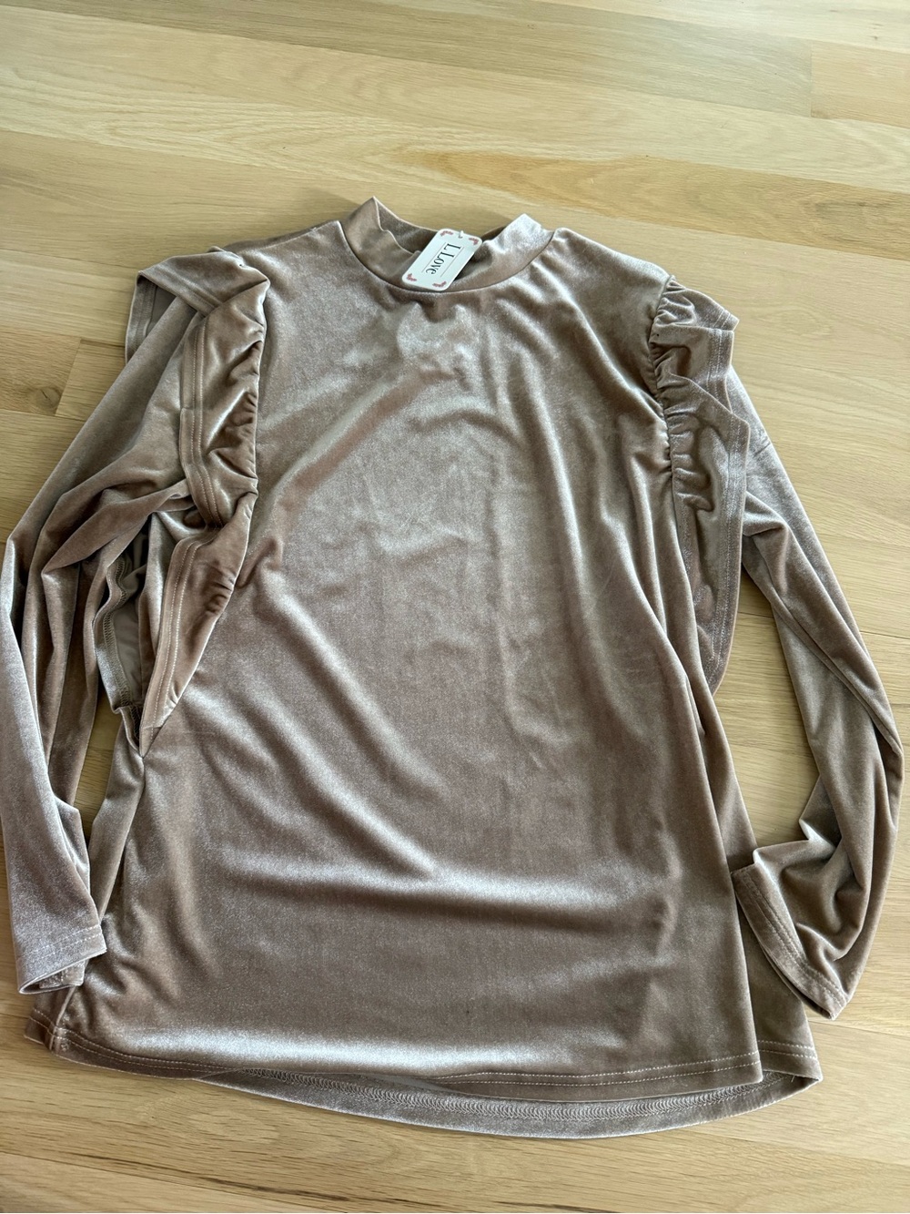 VELVET Ruffle Sleeve Long-Sleeve Top in Taupe